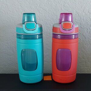 Bubba Flo 16 oz Water Bottles Set of Two (Red Orange/Seafoam Green)